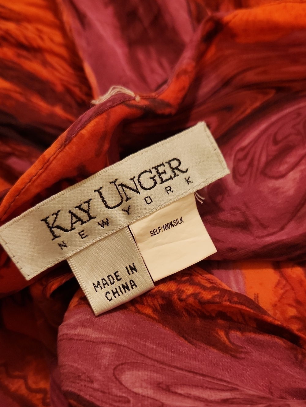 Kay Unger Silk Scarf in Orange and Magenta - Picture 2 of 6